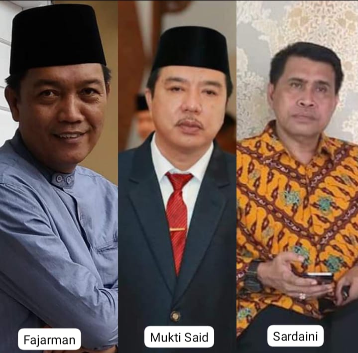 Foto ketiga Calon Pj Bupati Merangin usulan Dewan dan Gubernur Jambi. Mulai dari kiri, Ir Fajarman, tengah Mukti Said., SE, ME dan kanan Drs. Sardaini.