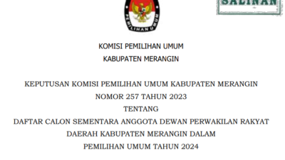 KPU Kabupaten Merangin umumkan mama daftar calon sementara (DCS) Dewan Perwakilan Rakyat Daerah (DPRD) Kabupaten Merangin. Sabtu (19/8/2023).