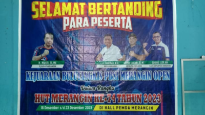 Persatuan Bulutangkis Seluruh Indonesia (PBSI) kabupaten Merangin akan gelar turnamen Merangin Open. Sabtu (16/12/2023).