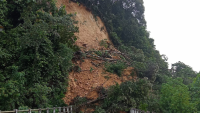 Tampak bencana alam longsor di kecamatan Muara Siau, kabupaten Merangin. Jum'at (29/12/2023).