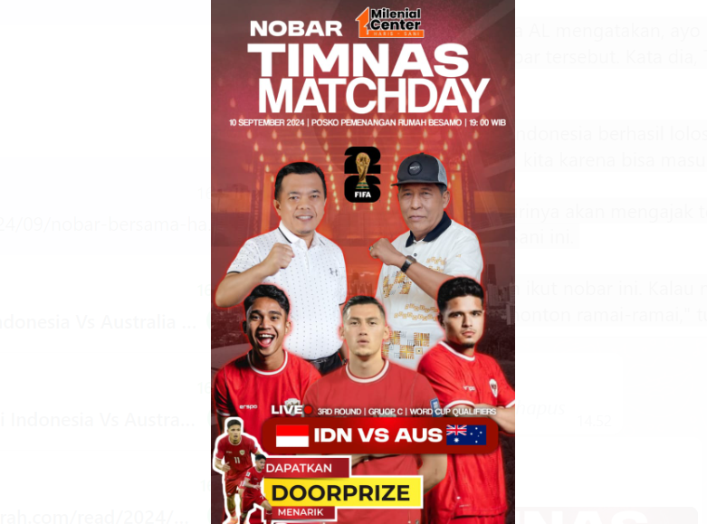 Nobar Bersama Haris-Sani Laga Indonesia Vs Australia Kualifikasi Piala Dunia di Posko Pemenangan Rumah Besamo