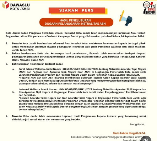 Pegawai Pemkot Jambi Melanggar Netralitas ASN Saat Kampanye Cawako Maulana