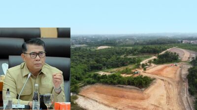 Syarif Fasha (kiri), insert areal stockpile batu bara PT SAS. Foto : Ist