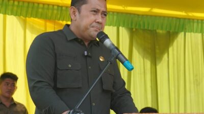 Bupati Merangin H M Syukur, pada sambutan peringatan Hari Kesatuan Gerak (HKG) PKK ke-53, yang berlangsung spektakuler di Lapangan bola Desa Baru Kibul Kecamatan Tabir Barat, Senin (30/6/2025).