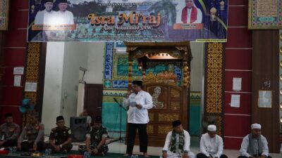 Pemerintah Kabupaten Merangin memperingati Isra Mi’raj Nabi Muhammad SAW 1447 Hijriah/2026 Masehi dengan penuh khidmat di Masjid Baitul Makmur Sungai Misang, Senin (2/2/2026).