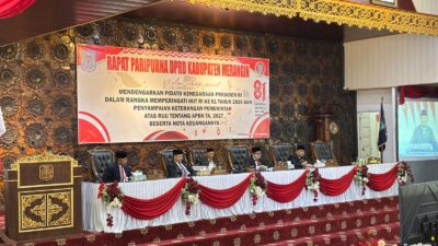 Dewan Perwakilan Rakyat Daerah (DPRD) Kabupaten Merangin menggelar rapat paripurna dengan agenda mendengarkan pidato kenegaraan Presiden Republik Indonesia Prabowo Subianto dalam rangka memperingati Hari Ulang Tahun (HUT) ke-81 Kemerdekaan Republik Indonesia, Jumat (14/8/2026).