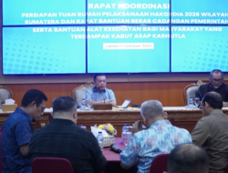 Gubernur Al Haris Pimpin Rakor Persiapan Tuan Rumah Hakordia 2026 Wilayah I Sumatera dan Penyaluran Bantuan Beras Dampak Karhutla